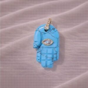Hamsa Fatima Hand Turquoise Natural Stone Pendant Charm